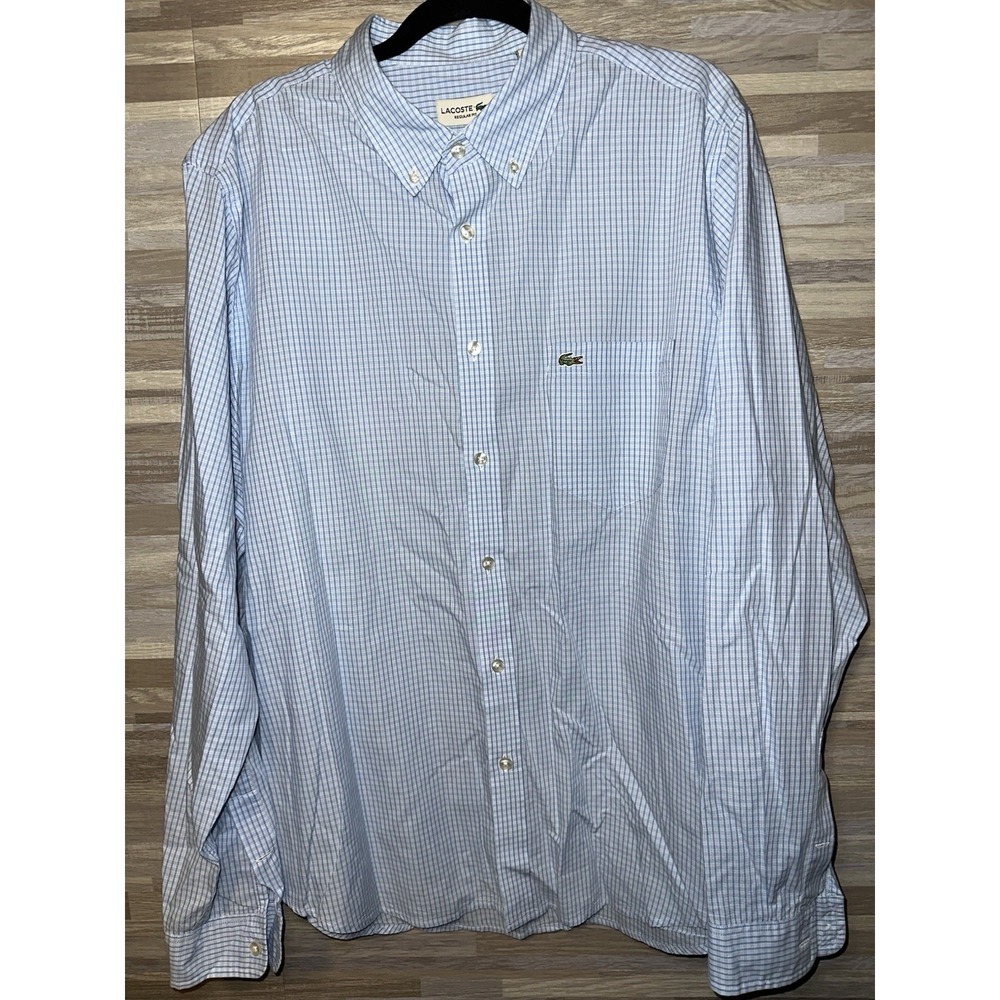 Lacoste Mens Long Sleeve Button Up Stripe Light Blue  Shirt Size 44 XL #J